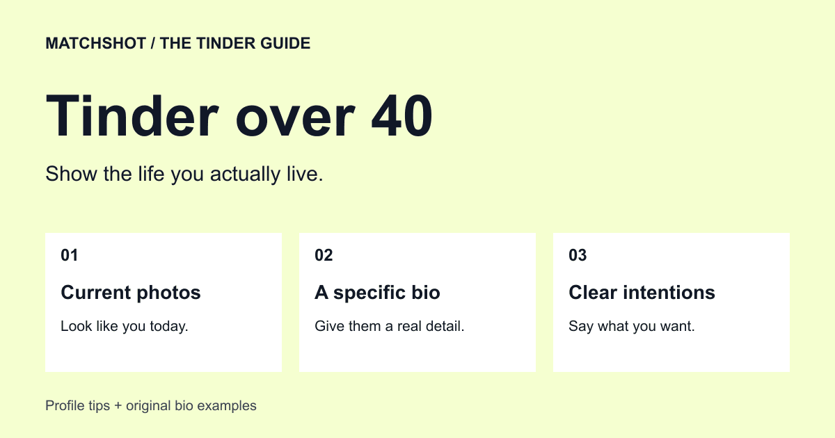 Tinder over 40 profile checklist: current photos, a specific bio, clear intentions